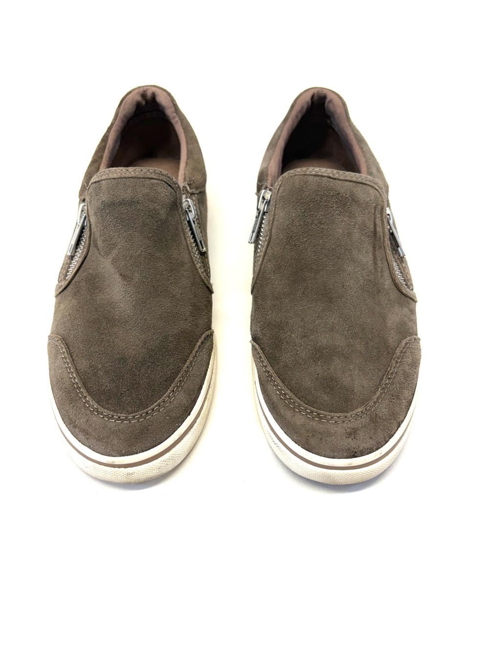 Lauren Ralph Lauren "Jeorgia" Brown Suede Dual-Zip Slip-On Sneakers - Size 8B